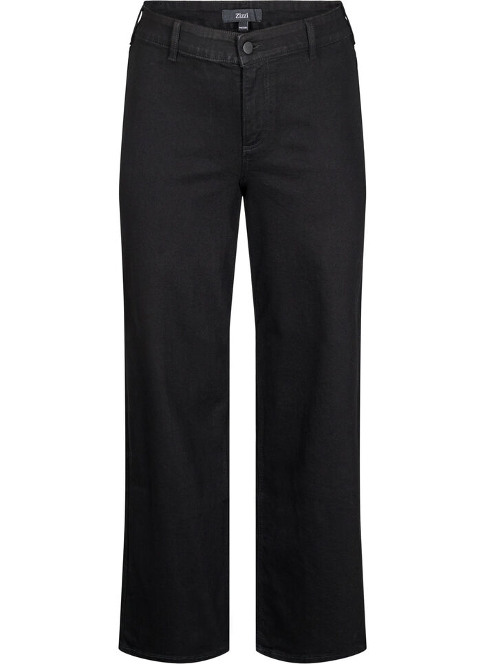 Jeans mit hoher Taille und weitem Bein, Schwarz, Packshot image number 0