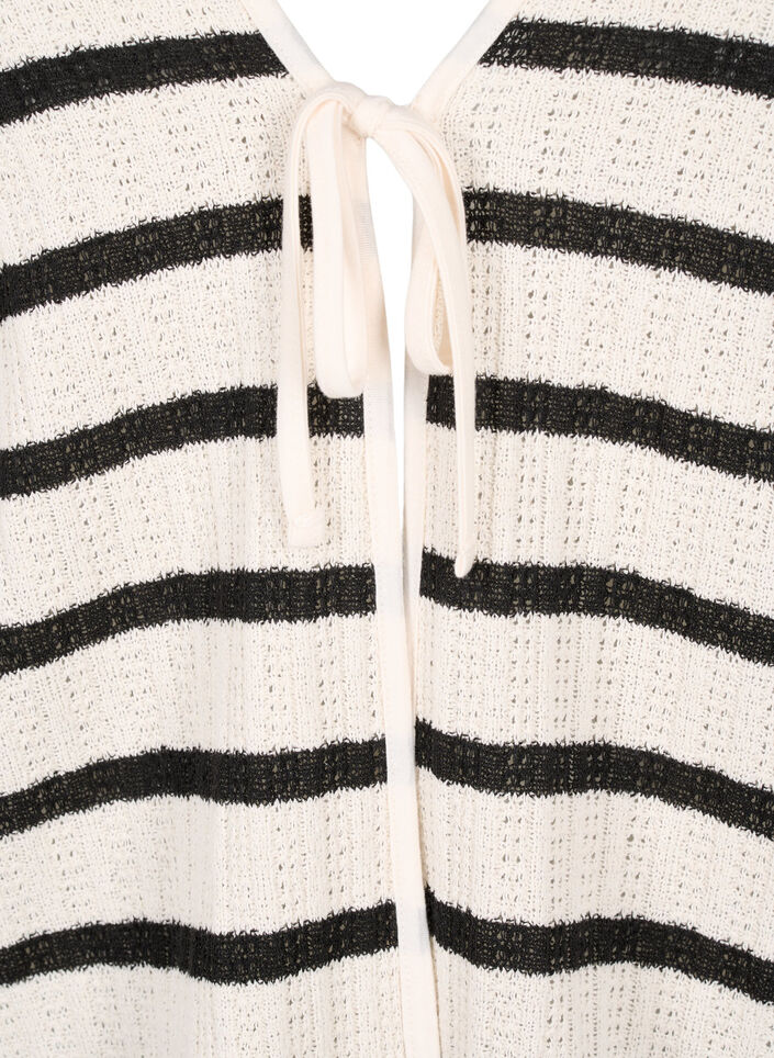 Gestreifte Strickjacke mit Bindeband, Sand Black Stripe, Packshot image number 2