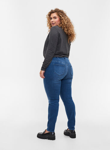 Dual Core Amy Jeans mit hoher Taille, Blue denim, Model image number 1