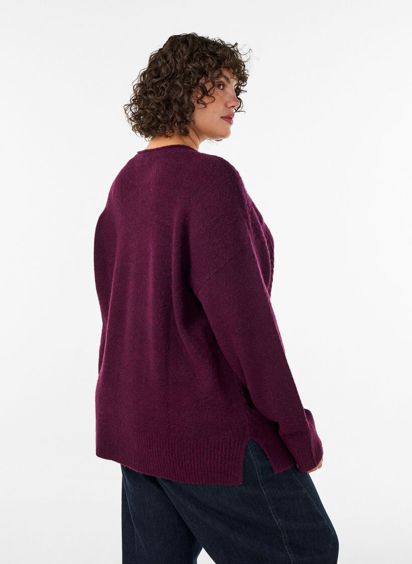 Strickbluse mit V-f&ouml;rmigem Rippenmuster und Schlitzen, Rot, Model image number 2