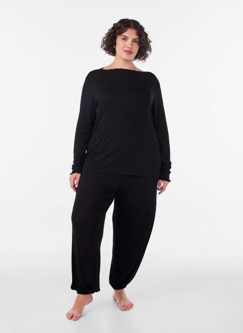 Nacht-Top aus Viskose mit langen &Auml;rmeln, Schwarz, Model image number 1