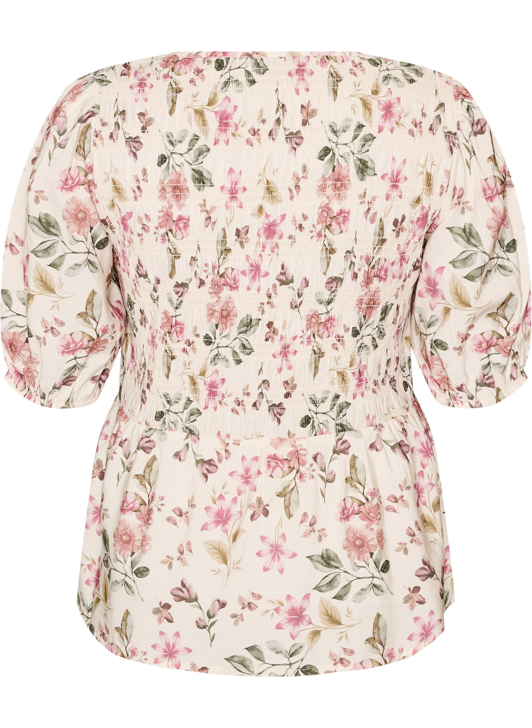 ZizziBluse aus Viskose mit Smock und Peplum-Effekt, Vanille, Packshot image number 1