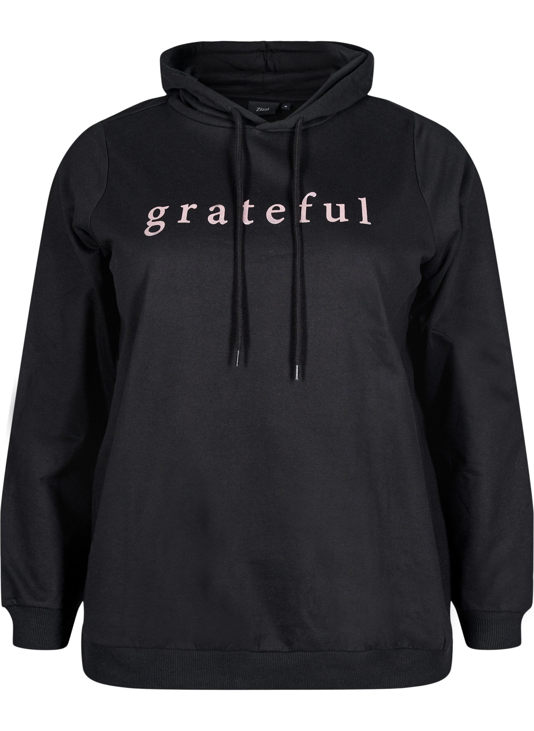 ZizziSweatshirt mit Kapuze und Aufdruck, Schwarz, Packshot image number 0