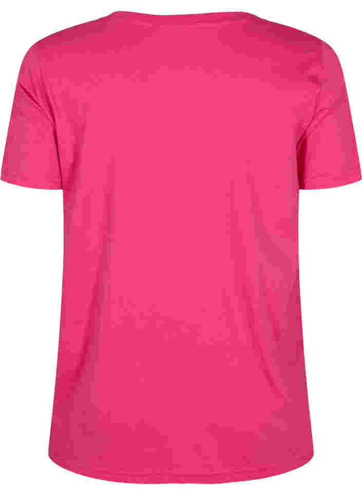 T-Shirt aus Baumwolle mit V-Ausschnitt und Druck, Fuchsia Purple Love, Packshot image number 1