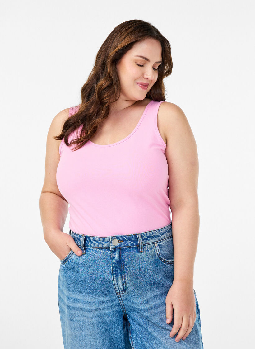 Solide Farbe Grundoberteil aus Baumwolle, Pink, Model image number 0