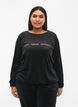 Veloursbluse mit aufgesticktem Text, Black, Model image number 0