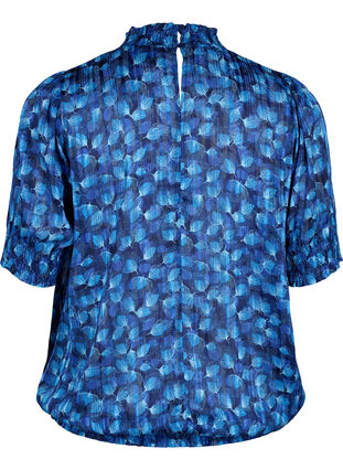 Kurzärmelige gesmokte Bluse mit Print, Navy Blazer Leaf AOP, Packshot image number 1