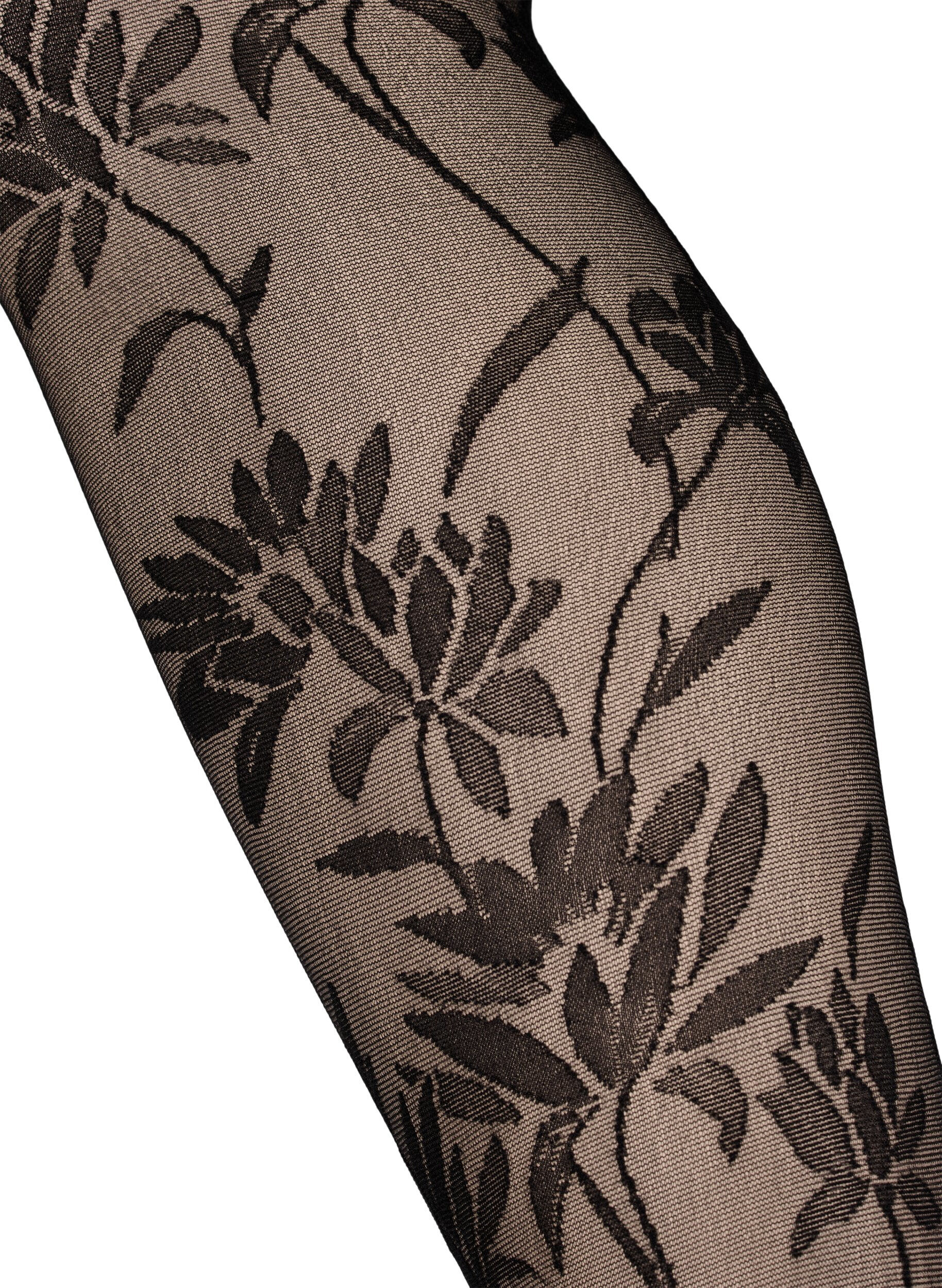 Zizzi25 Denier-Strumpfhose mit Blattmuster, Black, Packshot image number 1
