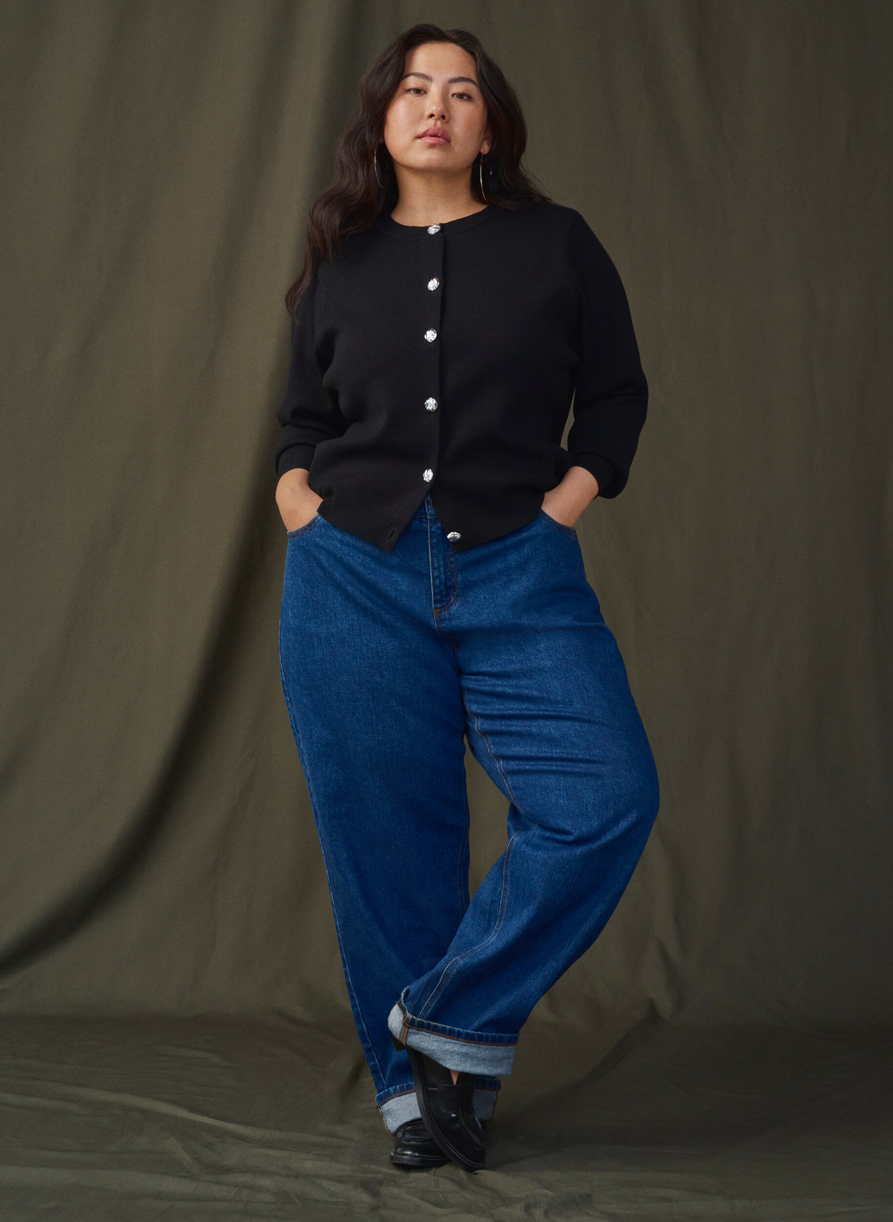 ZizziStrickjacke mit dekorativen Kn&ouml;pfen, Black, Image image number 0