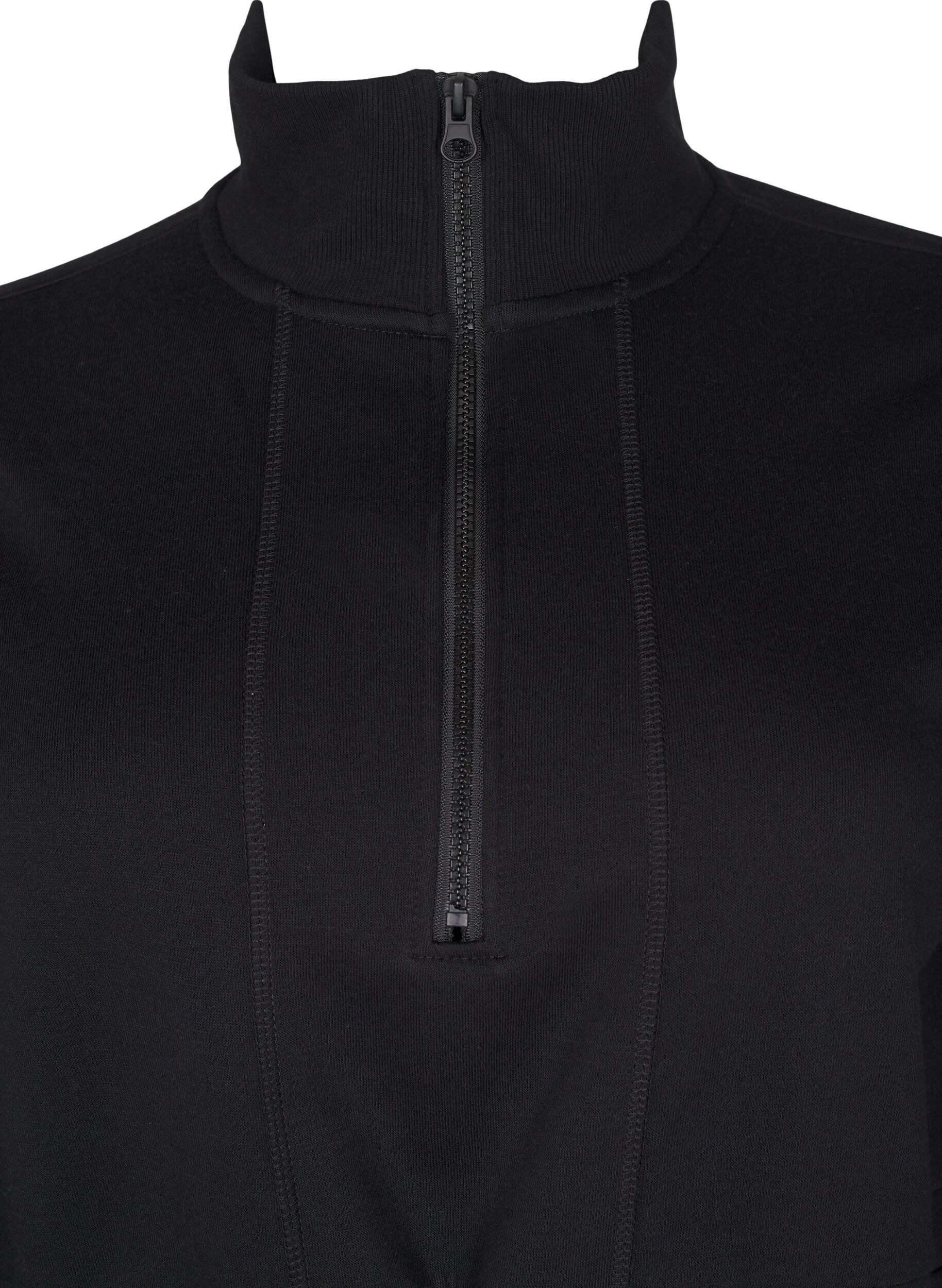 ZizziKurzes Sweatshirtkleid mit Stehkragen und verstellbarer Taille, Black, Packshot image number 2