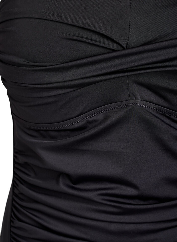 Tr&auml;gerloser Badeanzug mit Raffung und gepolsterten Cups, Schwarz, Packshot image number 2