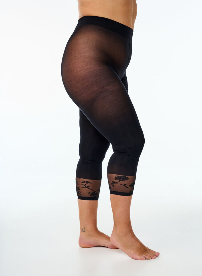 50 Denier Strumpfhose mit Spitzensaum, Schwarz, Packshot image number 0