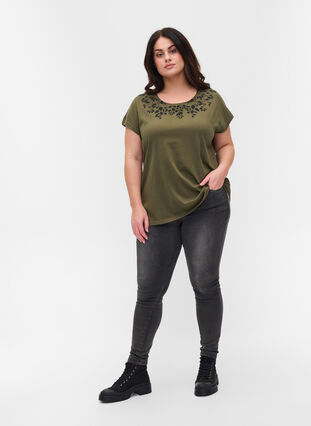 T-Shirt aus Baumwolle mit Printdetails, Ivy Green Mel Leaf, Model image number 2