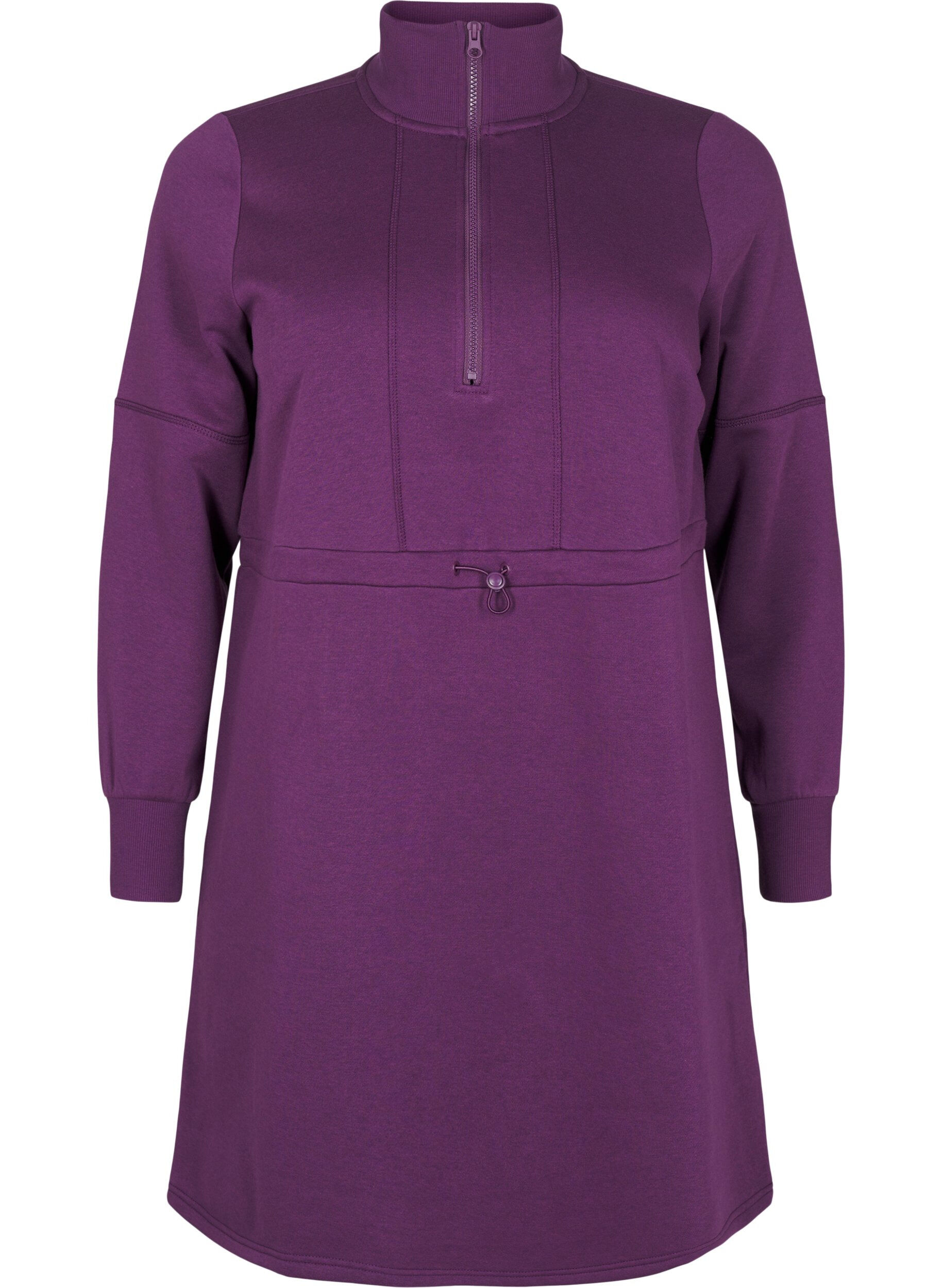 ZizziKurzes Sweatshirtkleid mit Stehkragen und verstellbarer Taille, Deep Purple, Packshot image number 0