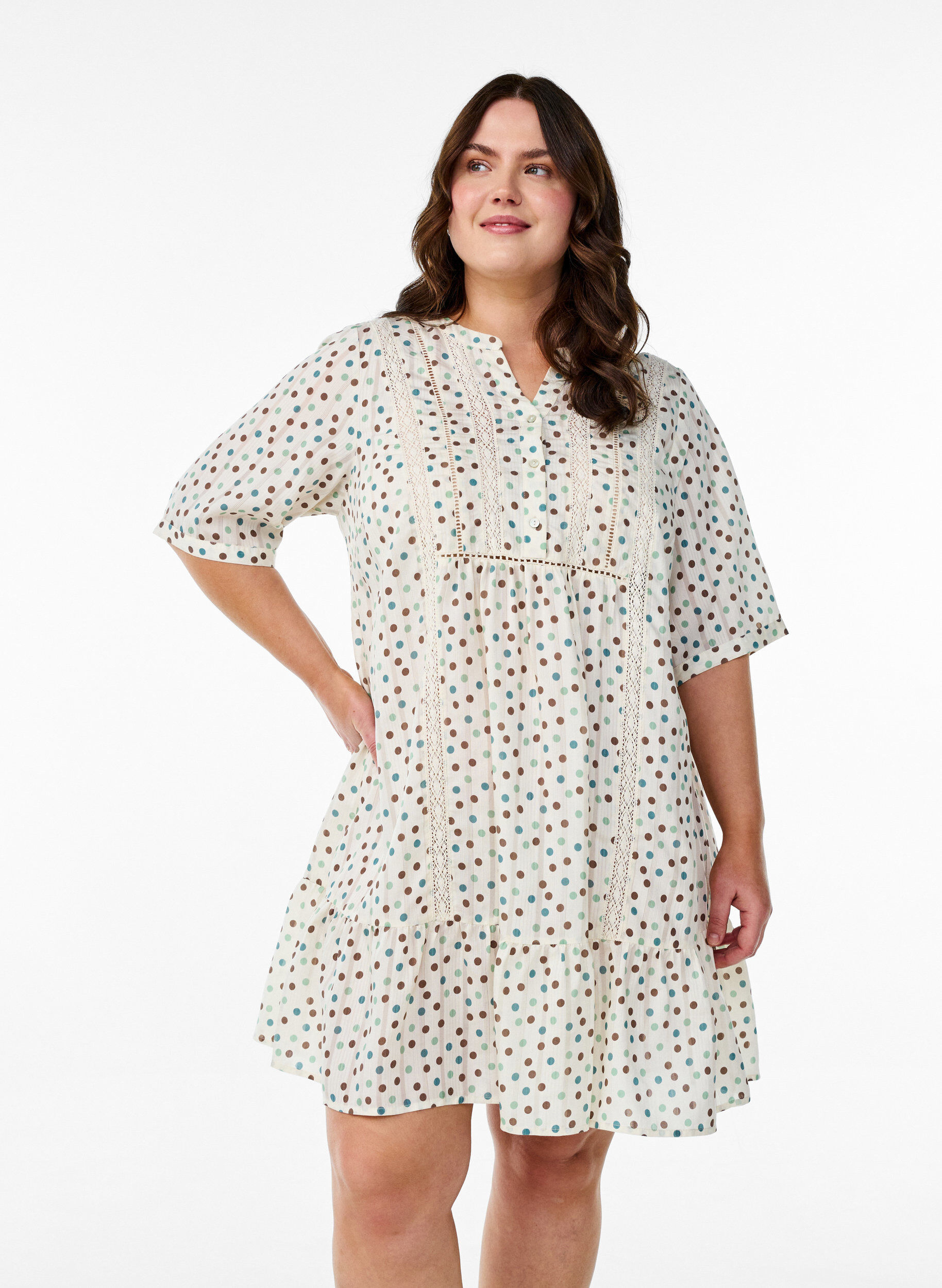 ZizziKurzes Viskosekleid mit Spitzenbesatz und A-Linien-Schnitt, Wei&szlig;, Model image number 0