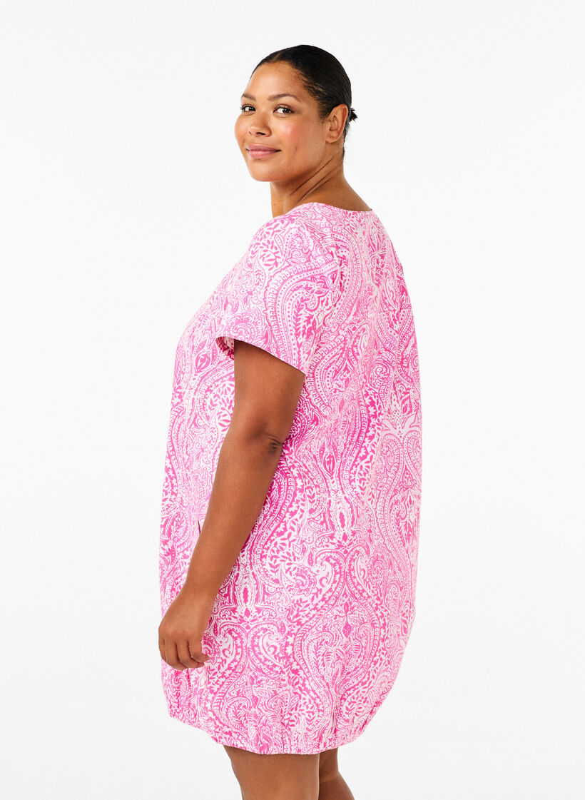 Kurzärmliges Baumwollkleid mit Paisley-Print, Pink, Model image number 2