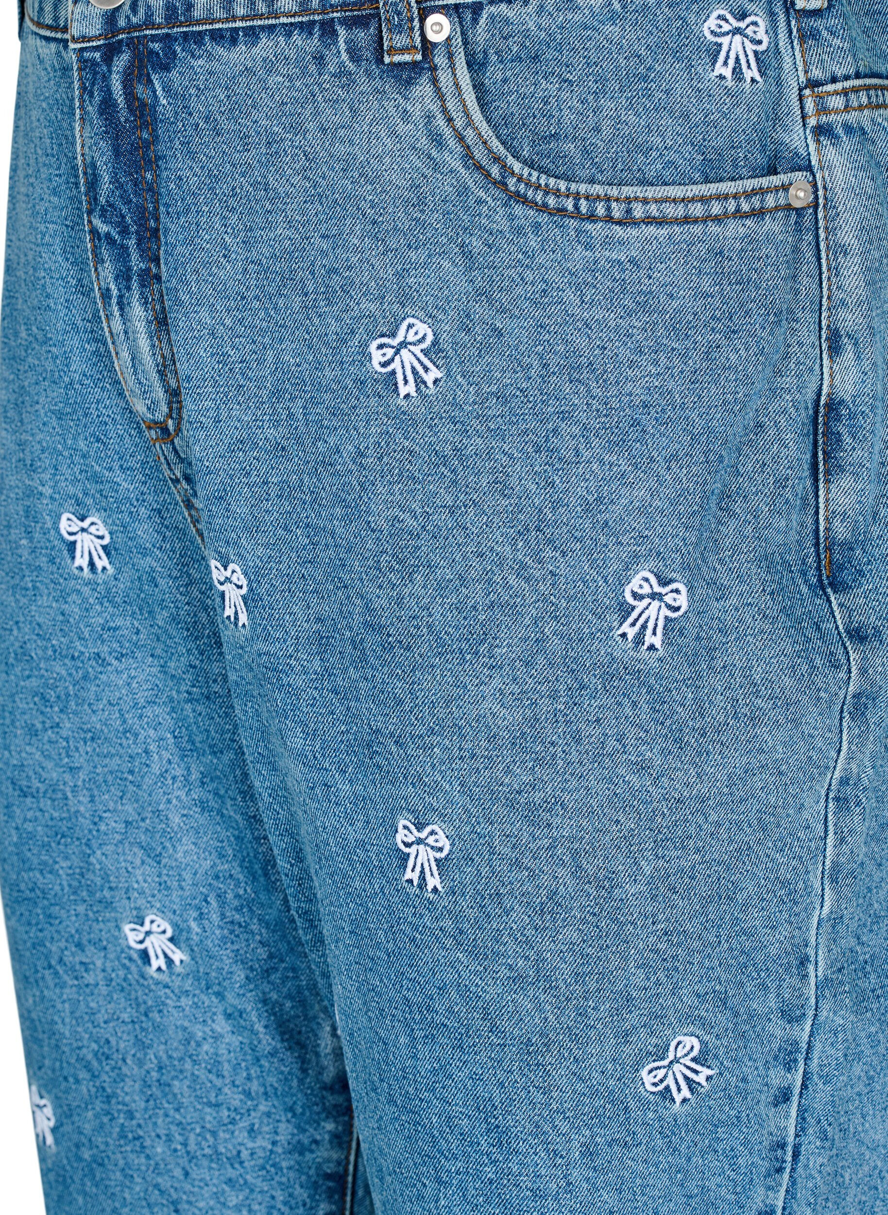 ZizziMille Mom Fit Jeans mit Stickerei, Blau, Packshot image number 2