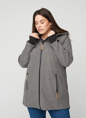 Softshell-Jacke mit Kapuze und Taschen, Medium Grey Melange, Model image number 0