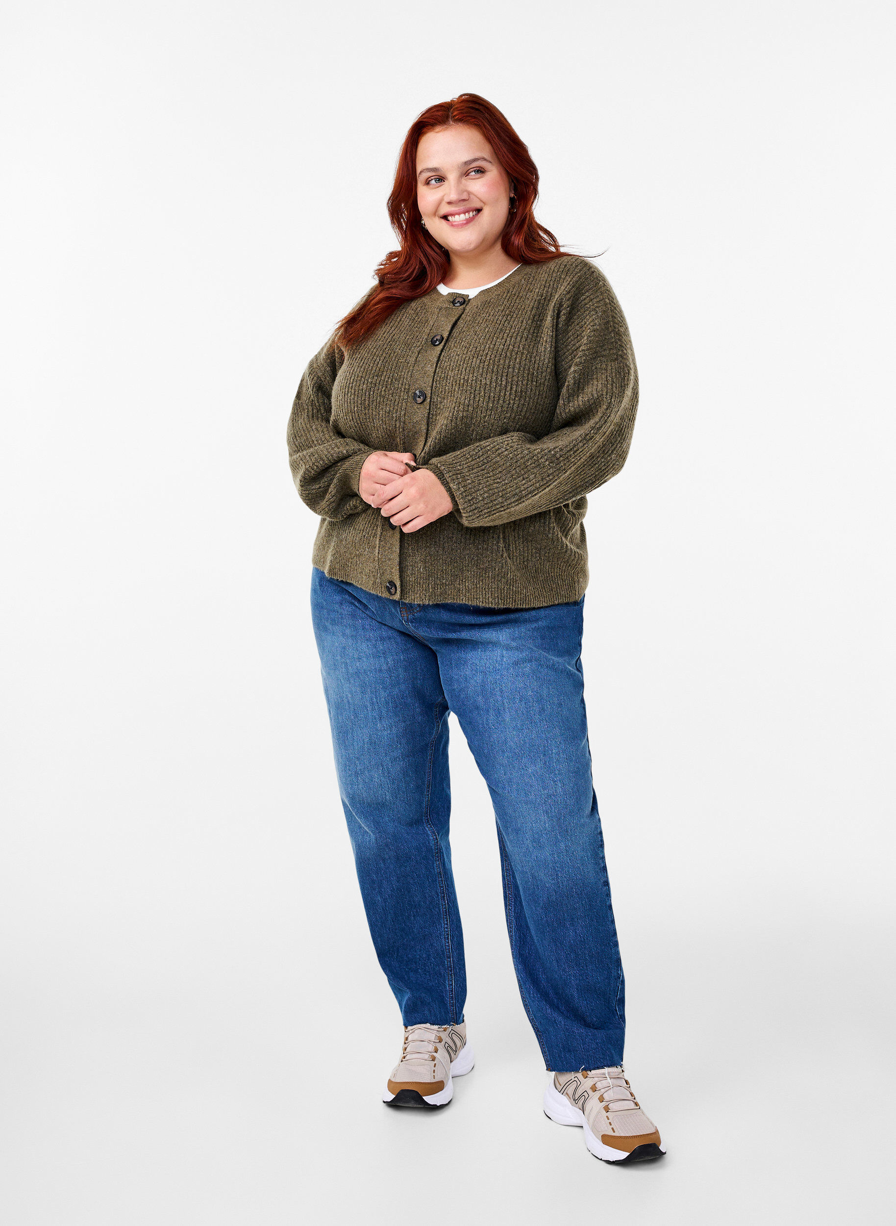 ZizziRippenstrick Strickjacke mit Kn&ouml;pfen, Gr&uuml;n, Model image number 1