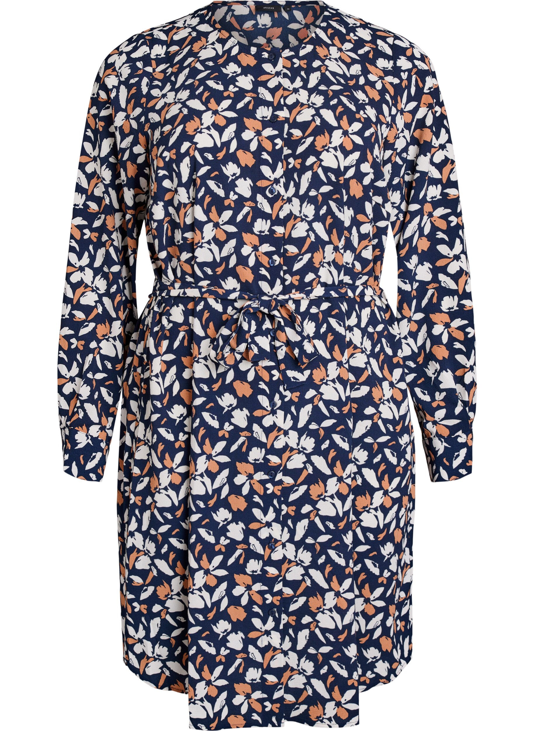 Lang&auml;rmliges Hemdblusenkleid mit Bindeg&uuml;rtel