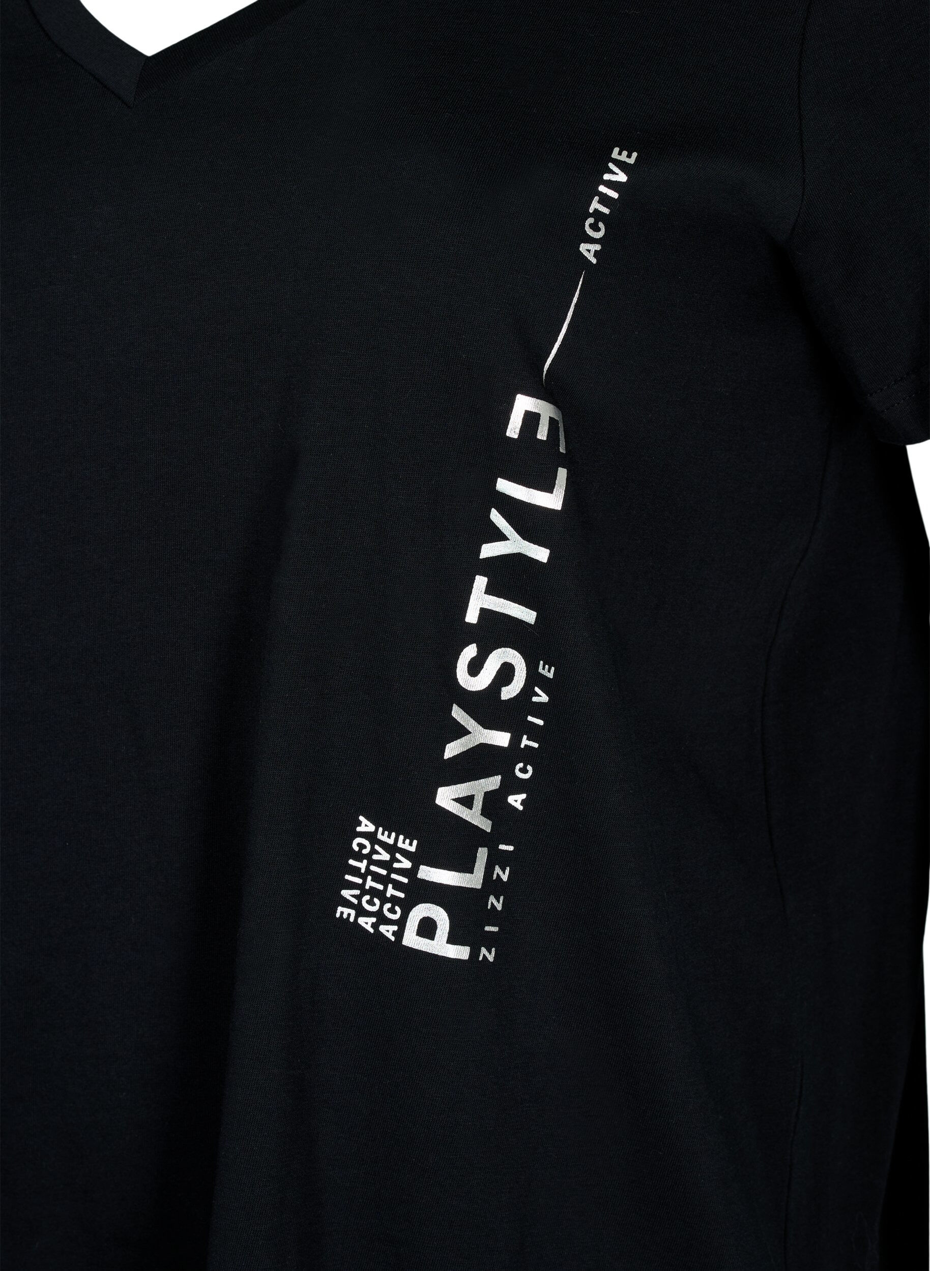 ZizziSport-T-Shirt aus Baumwolle mit Aufdruck, Black w. Playstyle, Packshot image number 2