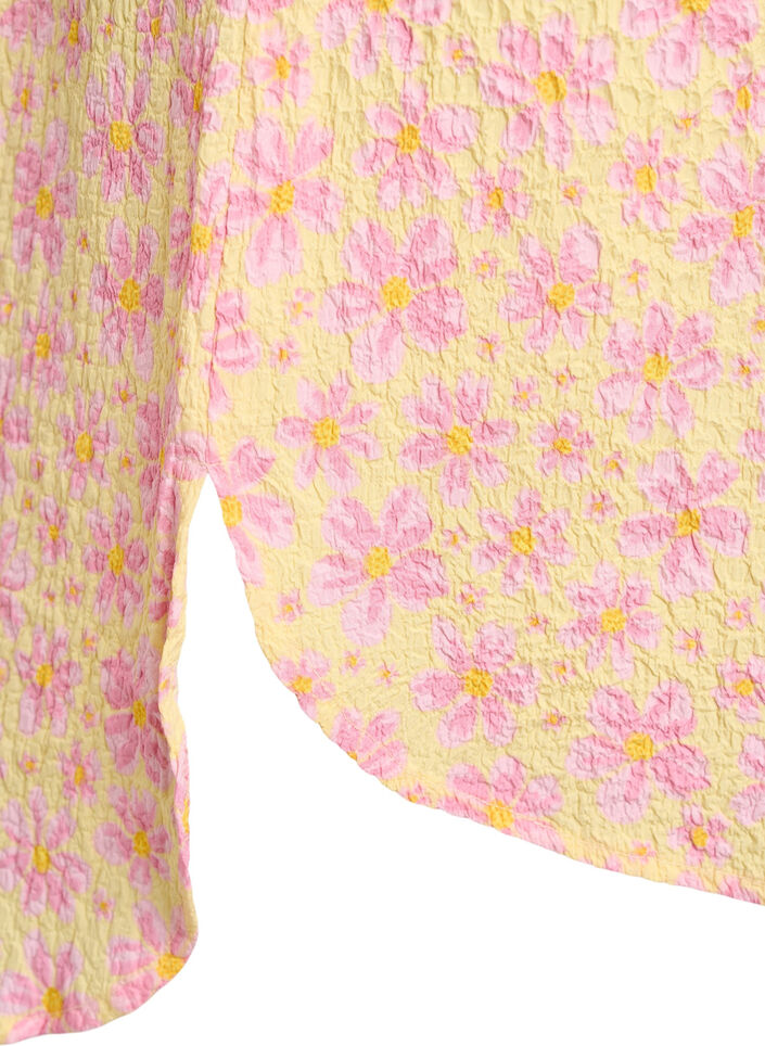 Kurzes Kleid mit gecrinkelter Textur und kurzen &Auml;rmeln, Gelb, Packshot image number 3