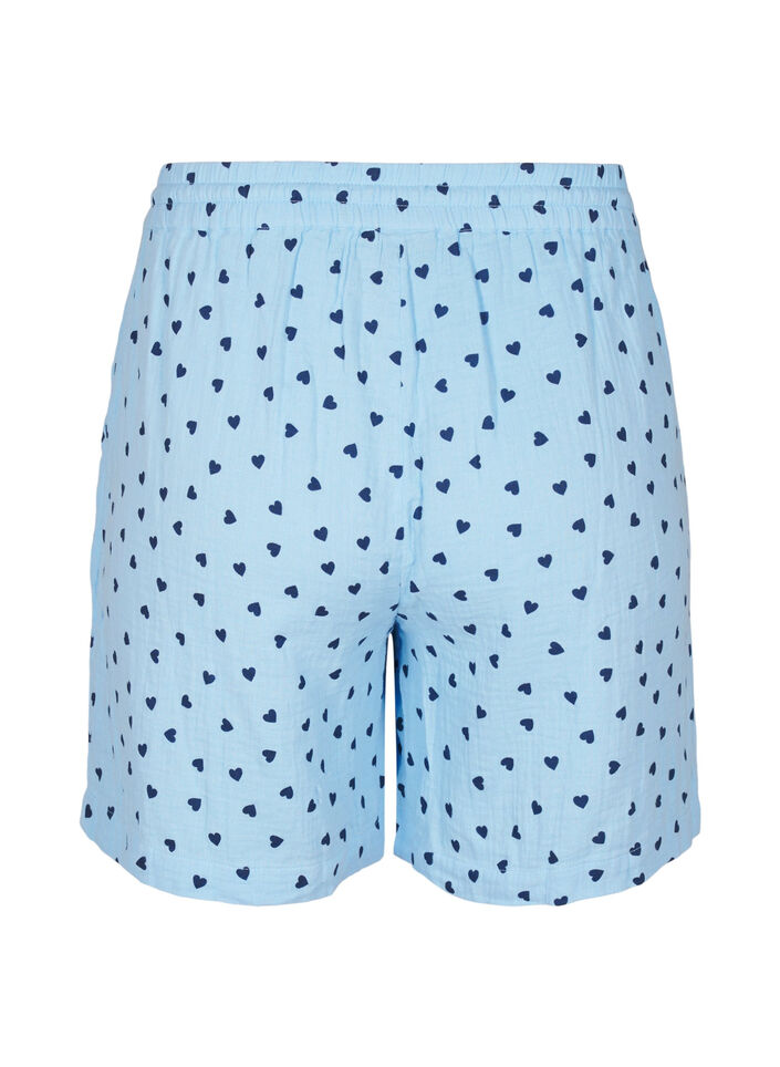 Shorts aus Baumwoll-Musselin mit Herzen, Blau, Packshot image number 1