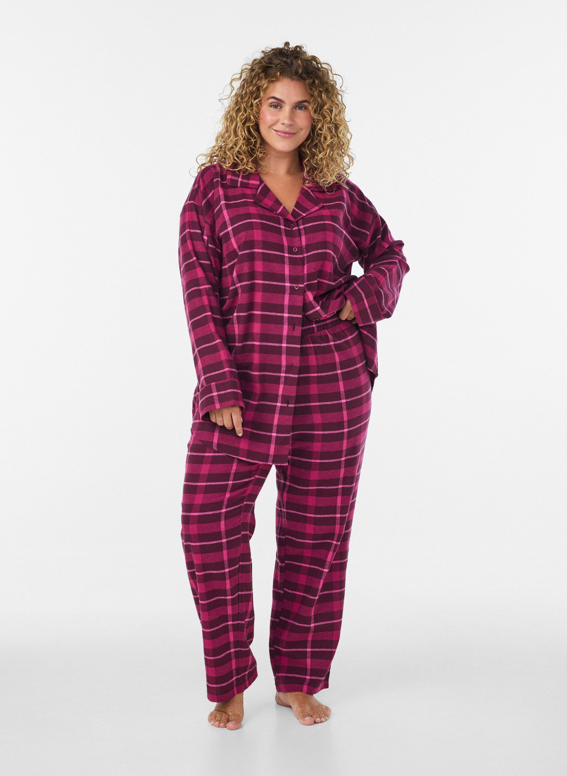 ZizziKarierte Pyjamahose aus Baumwolle, Rot, Model image number 0