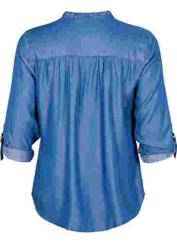 Hemd mit 3/4 Ärmeln und Rundhalsausschnitt, Medium Blue Denim, Packshot image number 1