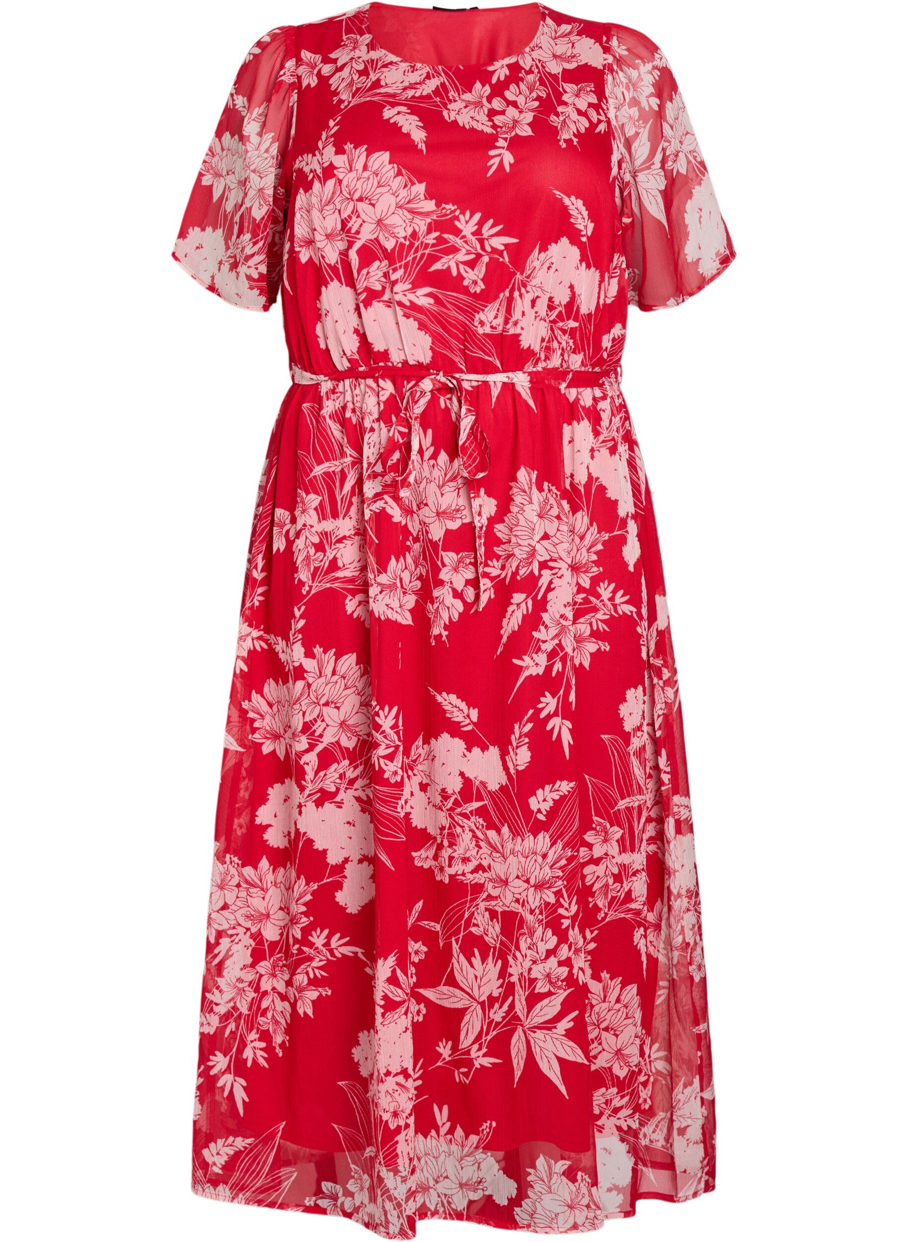 ZizziLanges Chiffonkleid mit Blumenmuster, Red Flower AOP, Packshot image number 0