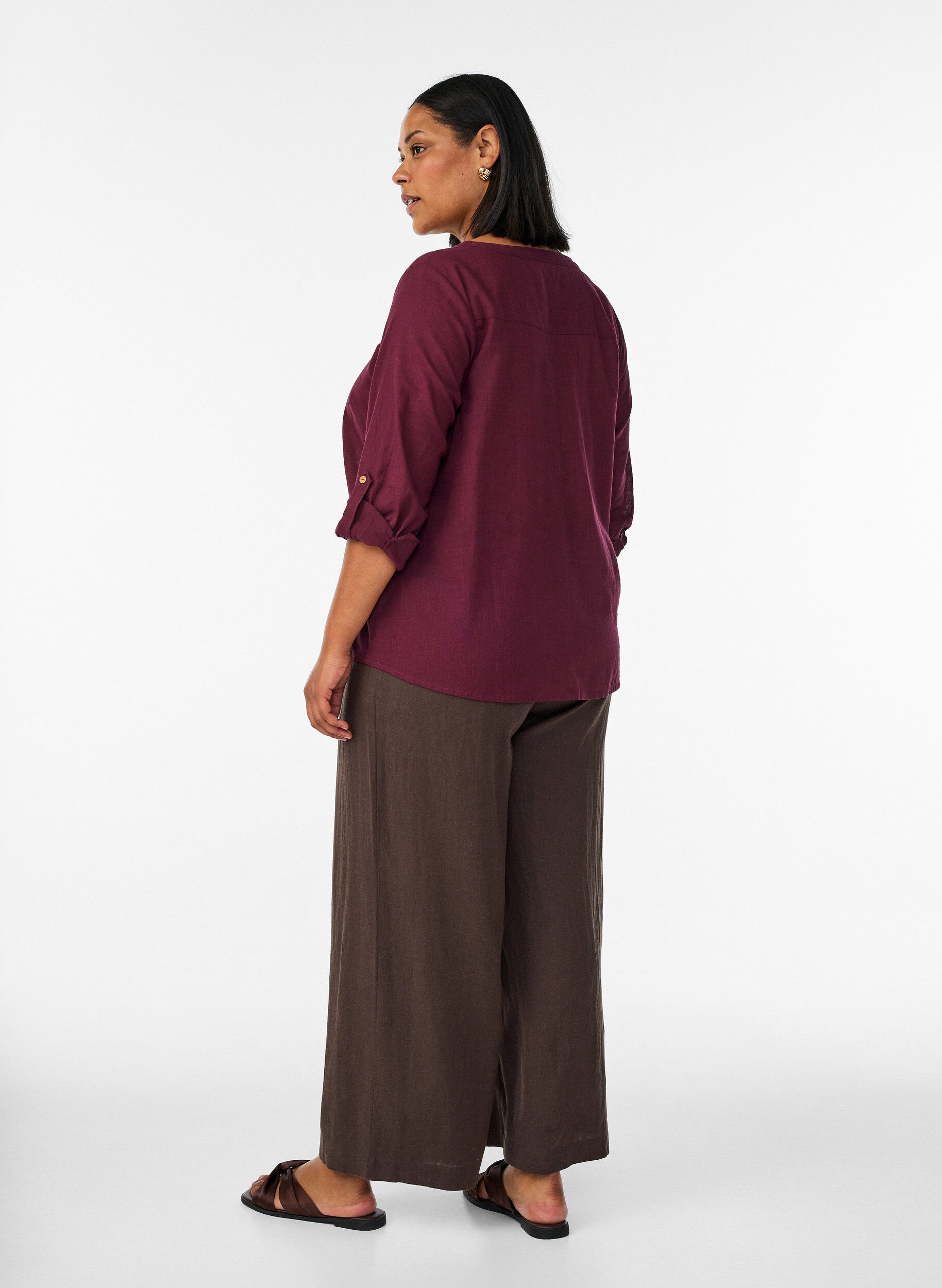 ZizziHose aus Leinen und Viskose mit weitem Bein, Braun, Model image number 1