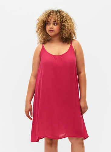 Einfarbiges Trägerkleid aus Viskose, Bright Rose, Model image number 0