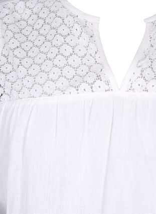 Kleid aus einer Baumwollmischung mit Leinen und Häkeldetails, Bright White, Packshot image number 2