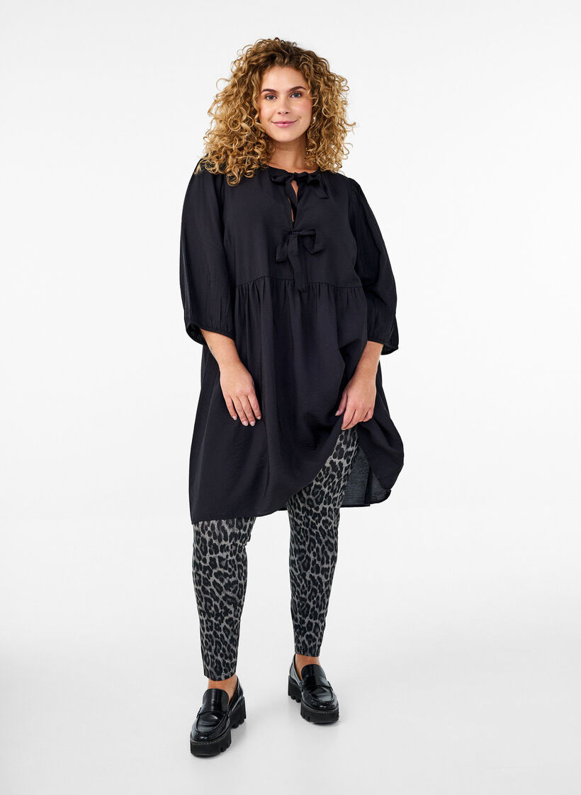 Viskose Leggings mit Leopardendruck, Grau, Model image number 1