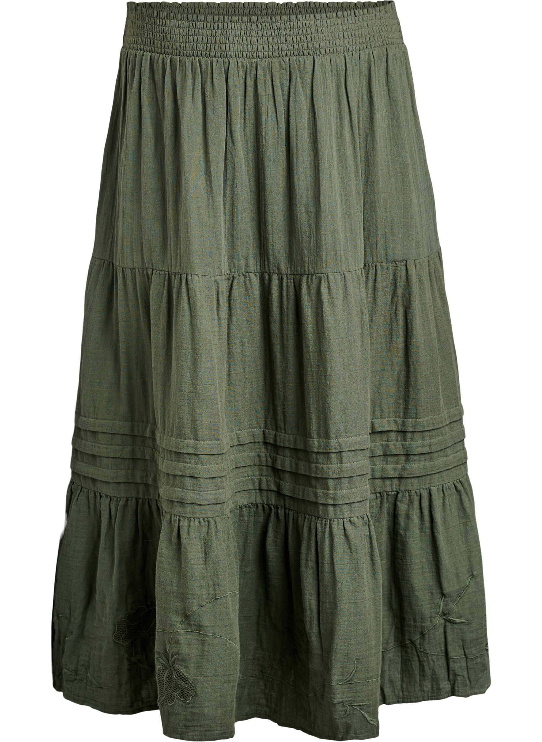 ZizziLanger Rock aus Baumwollmusselin mit aufgestickten Details, Thyme, Packshot image number 0