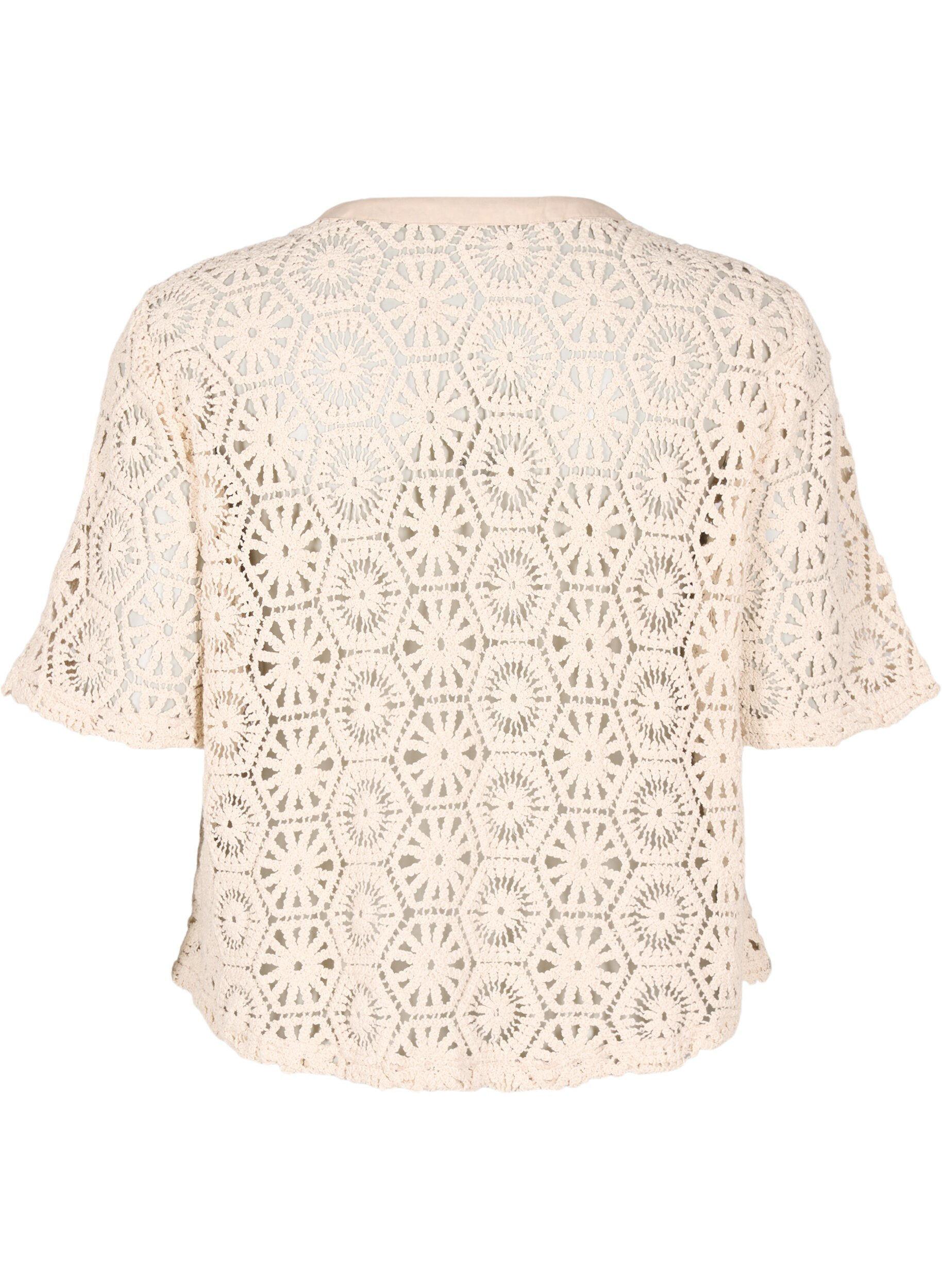ZizziH&auml;kel Cardigan mit kurzen &Auml;rmeln, Beige, Packshot image number 1