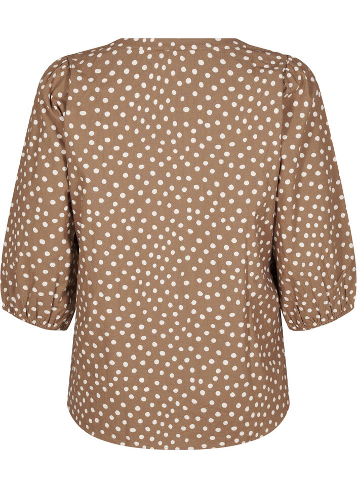 Gepunktete Baumwollbluse mit 3/4-Arm, Coca Mocha Dot , Packshot image number 1