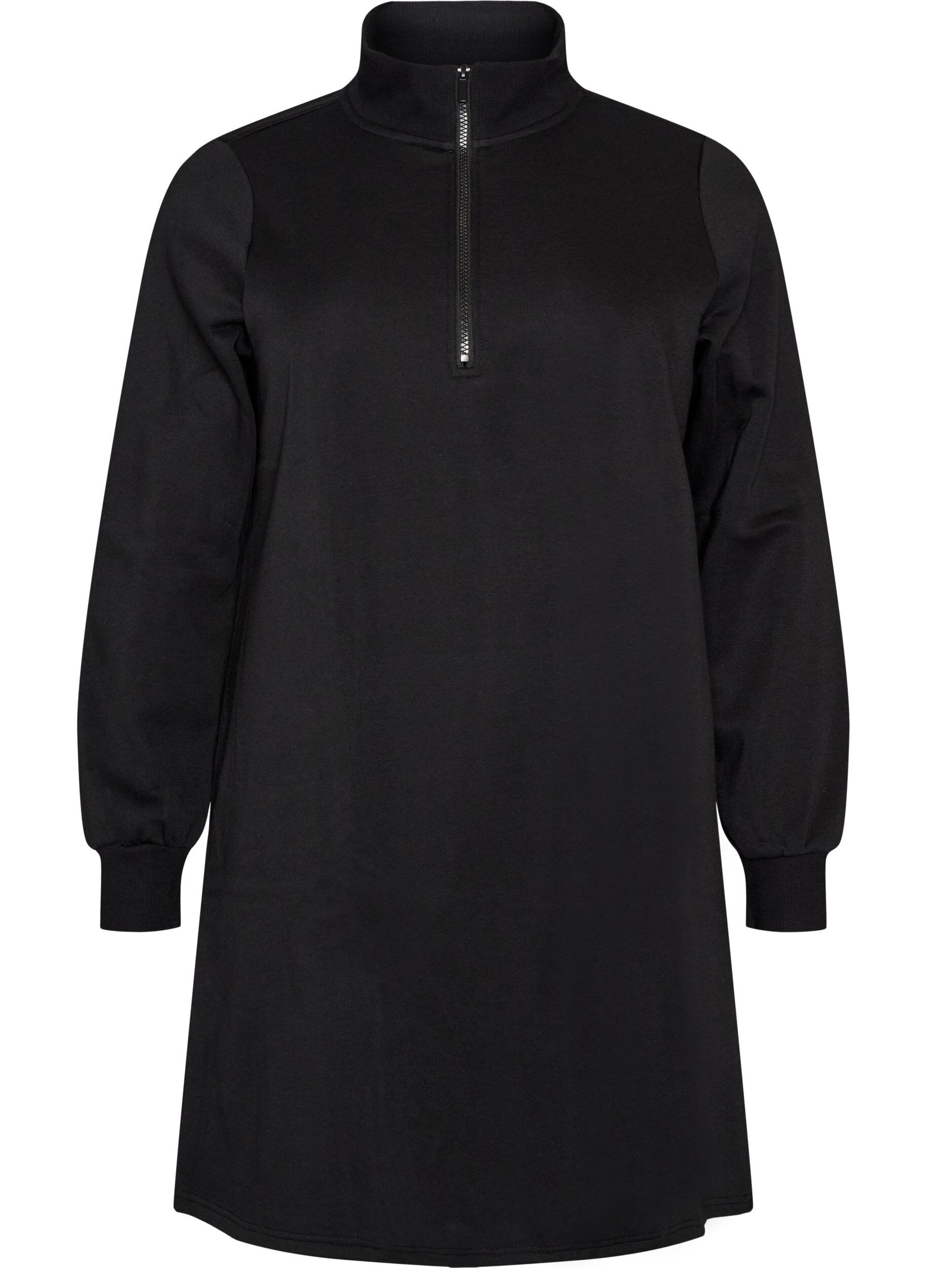 ZizziSweatkleid mit hohem Rippkragen und Rei&szlig;verschluss, Schwarz, Packshot image number 0