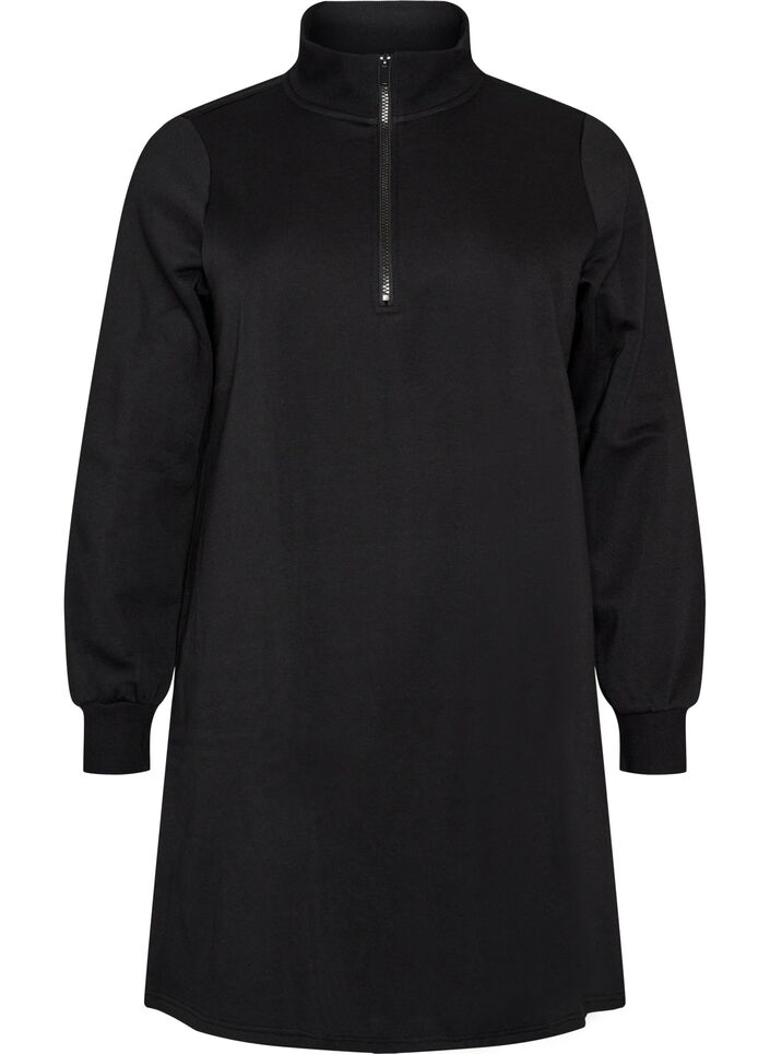 Sweatkleid mit hohem Rippkragen und Rei&szlig;verschluss, Schwarz, Packshot image number 0