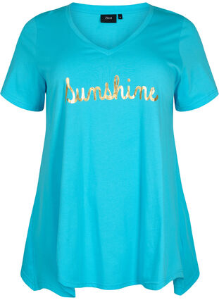 Baumwoll-T-Shirt mit kurzen Ärmeln, Blue Atoll Sunshine, Packshot image number 0