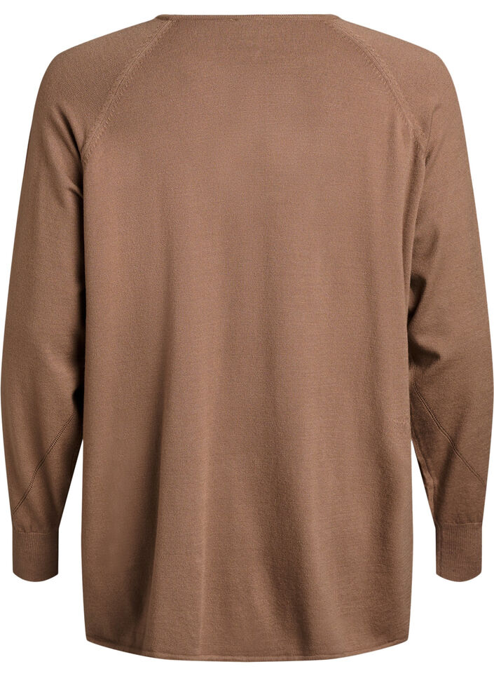 Strickbluse mit Rundhalsausschnitt und Strickmuster, Braun, Packshot image number 1