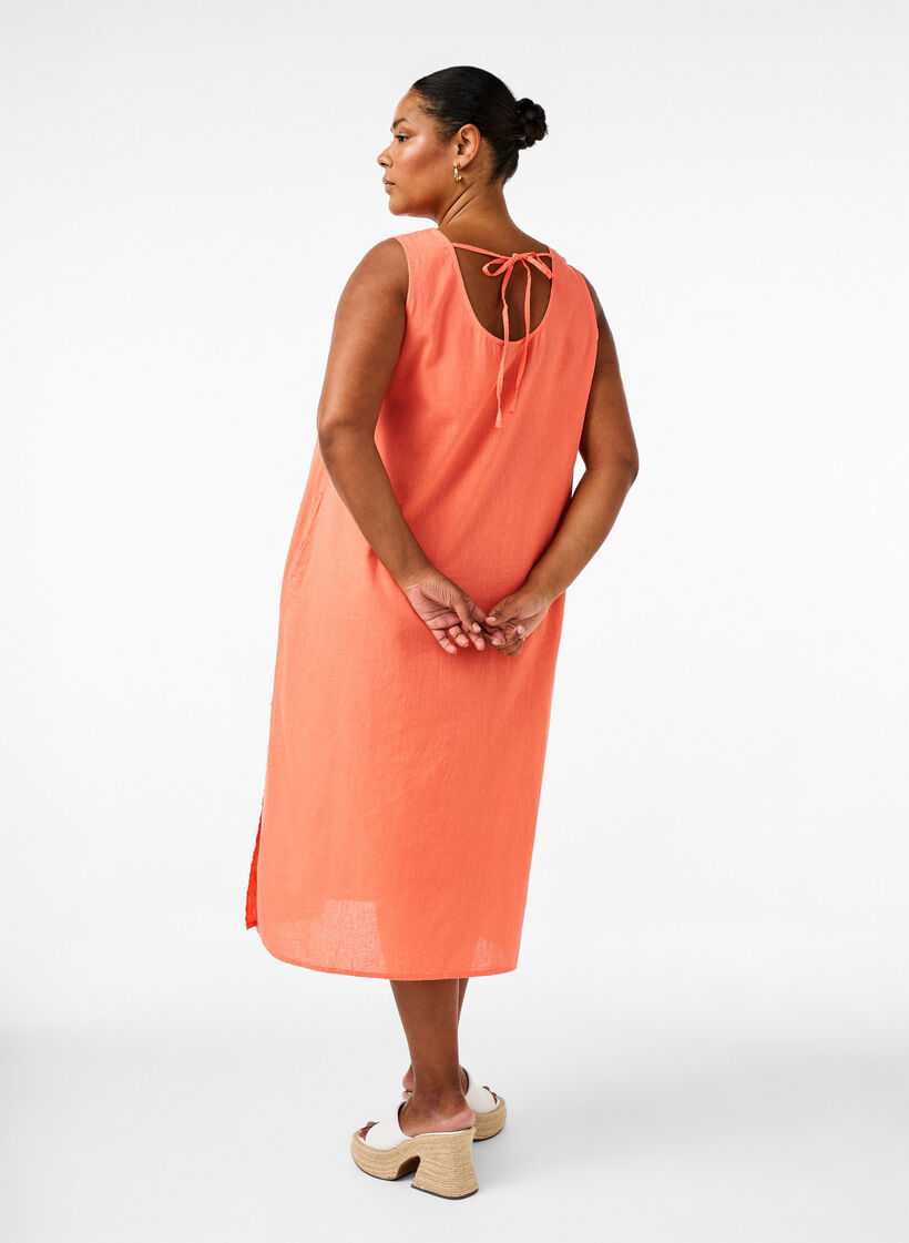 Ärmelloses Kleid aus Baumwollmischung mit Leinen, Living Coral, Model image number 1