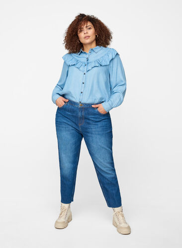 Cropped Mom Fit Mille Jeans mit lockerer Passform, Blue Denim 5, Model image number 0