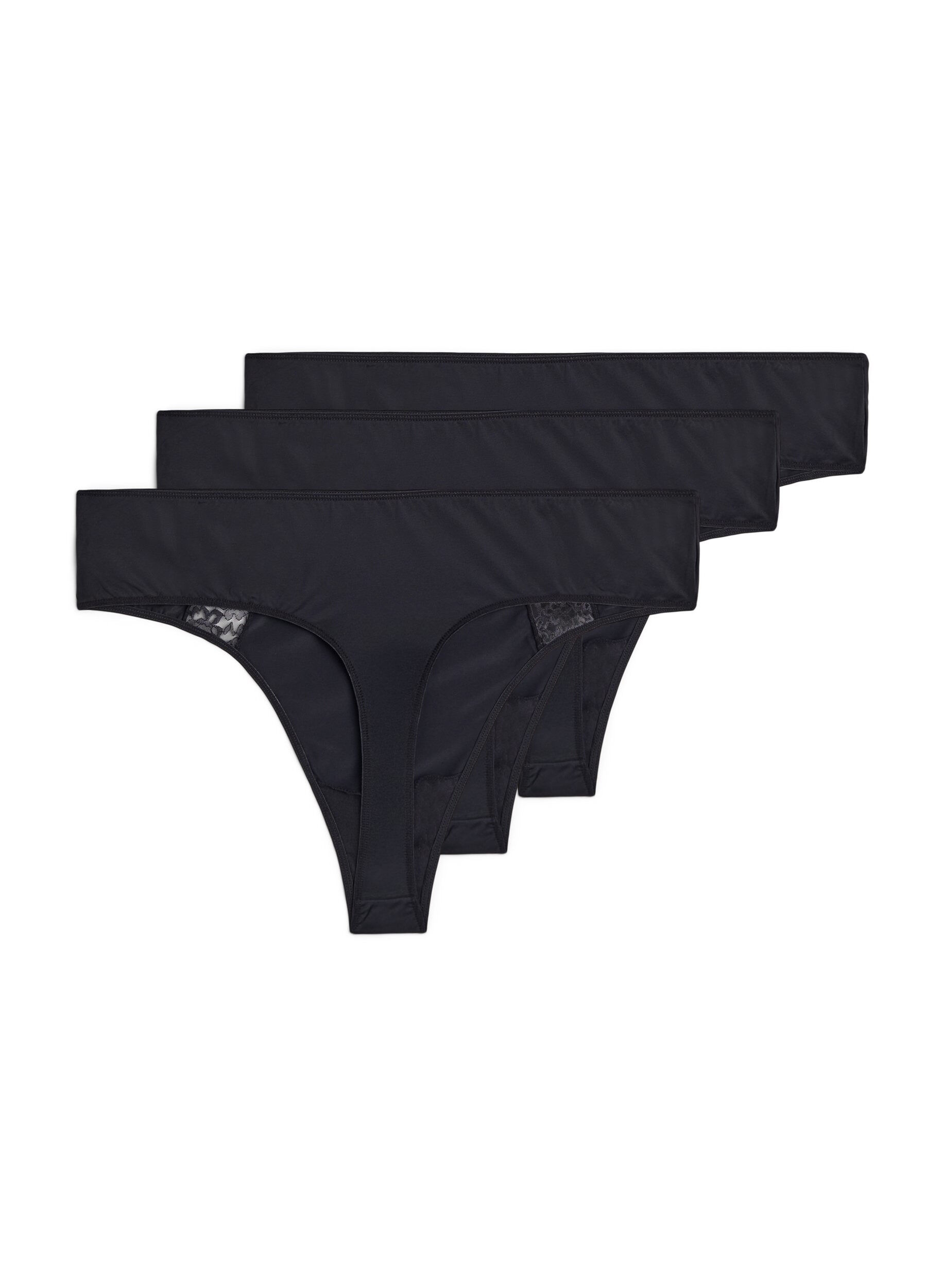 Zizzi3er Pack G-Strings mit Spitzendetails, Schwarz, Packshot image number 1