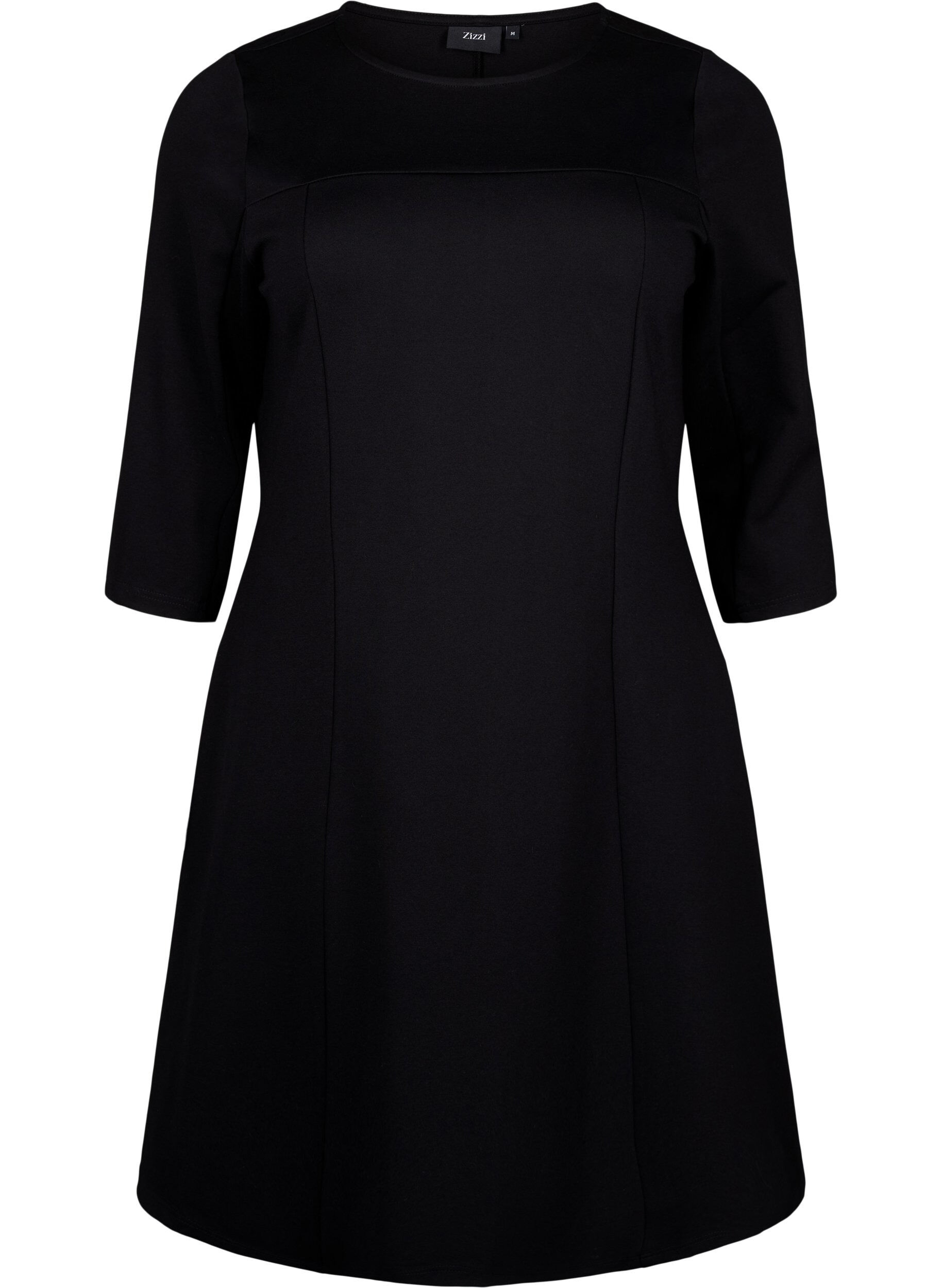ZizziA-f&ouml;rmiges Kleid mit 3/4-&Auml;rmeln, Schwarz, Packshot image number 0