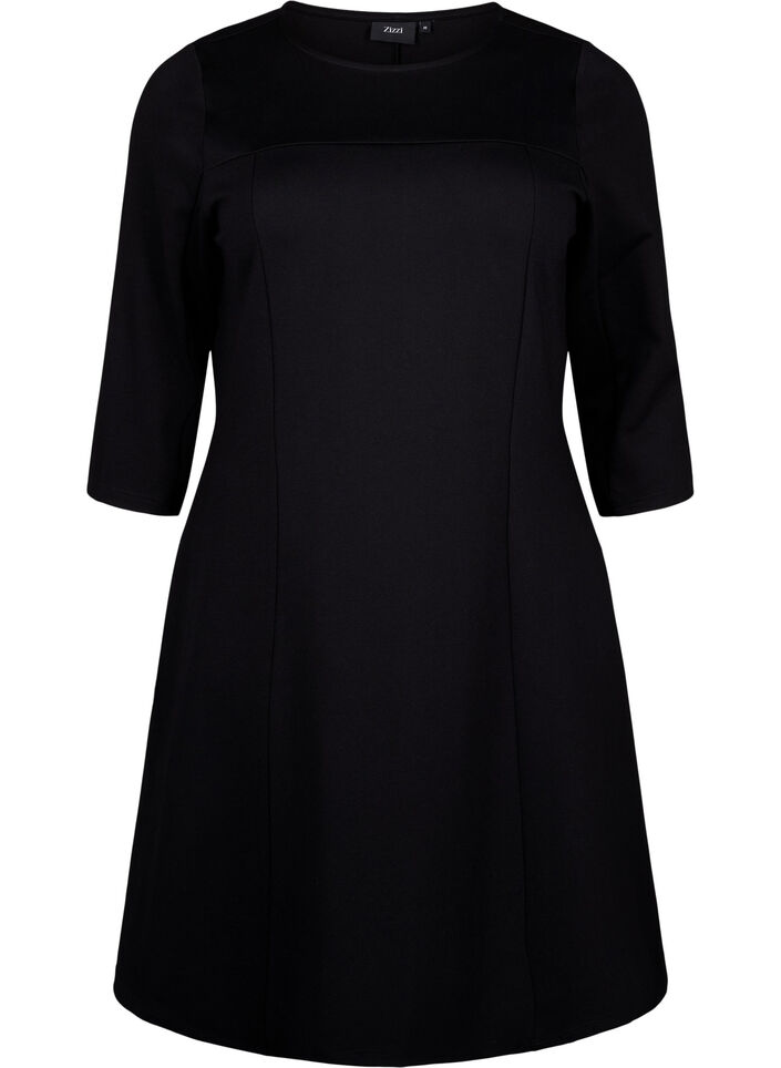 A-f&ouml;rmiges Kleid mit 3/4-&Auml;rmeln, Schwarz, Packshot image number 0