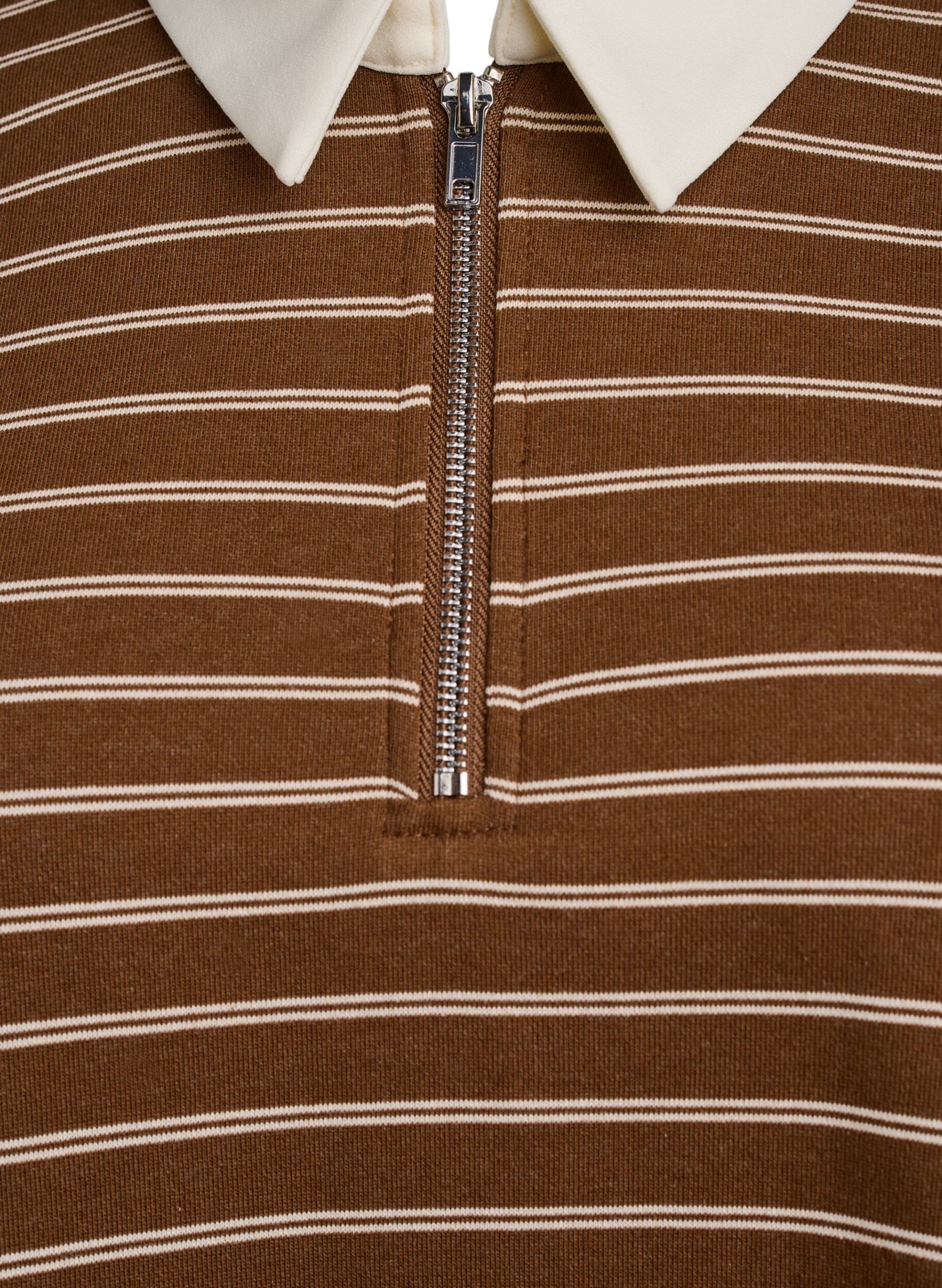 ZizziPoloshirt mit Streifen und Rei&szlig;verschluss, Braun, Packshot image number 2