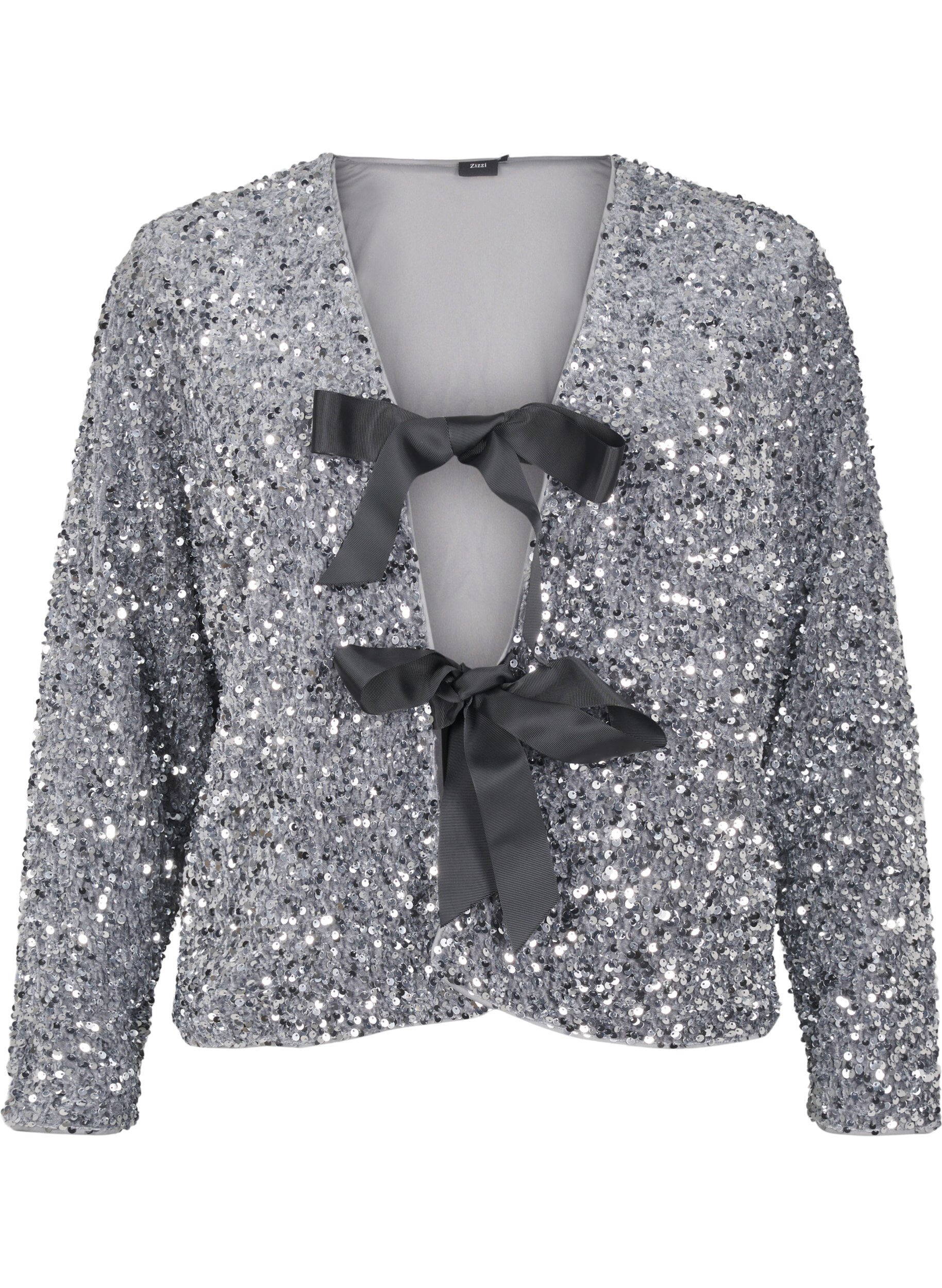 ZizziPaillettenbluse mit Bindedetails, Silver, Packshot image number 0