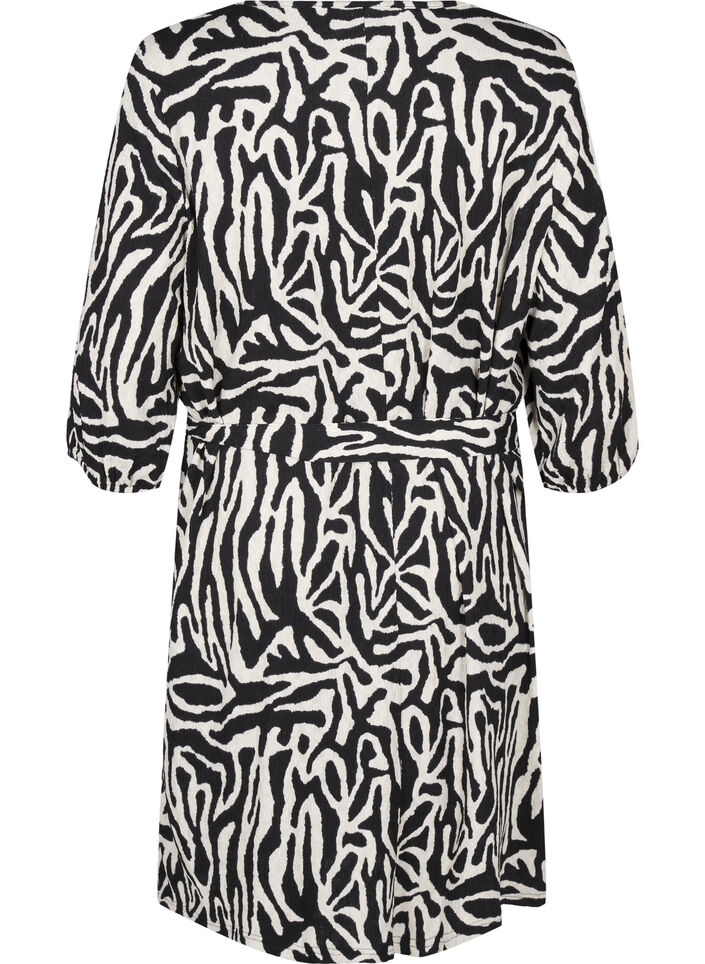 Kleid mit 3/4-Ärmeln und Zebraprint, Schwarz, Packshot image number 1