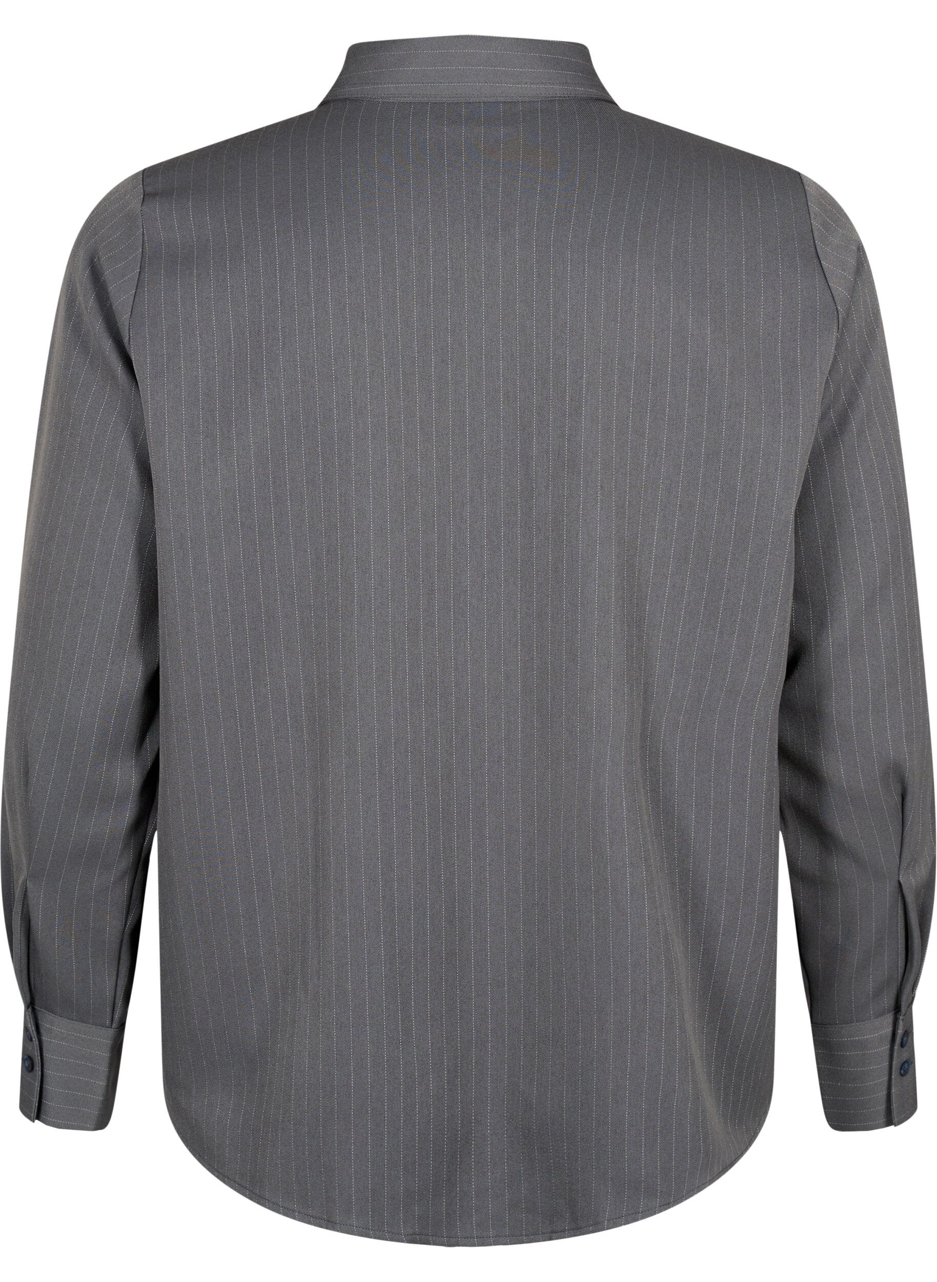 Zizzi Nadelstreifenhemd mit Kragen und Brusttaschen, Dark Shadow Pin St., Packshot image number 1